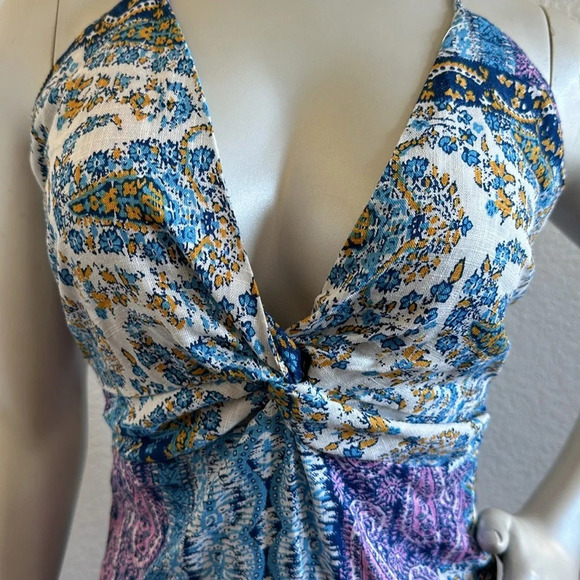 NWT Zara Blue Printed Midi Dress with Knot - Picture 9 of 13